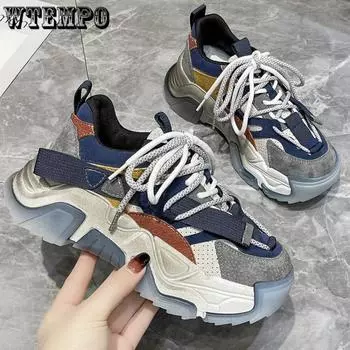 Женские папины туфли из натуральной кожи, кроссовки на платформе, дышащая сетчатая поверхность, весенне-осенняя женская спортивная обувь 35 чёрный