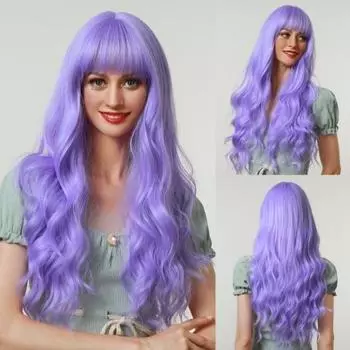 Женские парики, аккуратные волосы, челка, дышащие, легкие, длинные волнистые парики для косплея на Хэллоуин для женщин
