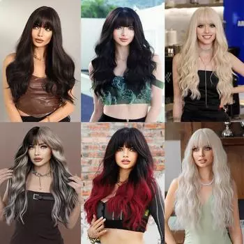 Женские парики, разнообразные дополнительные длинные вьющиеся волосы, челки, большие волны, головные уборы, парики с полным головным убором 66cm платиновый