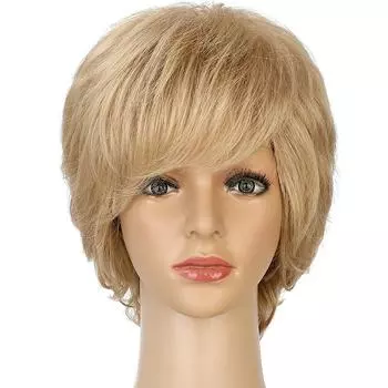 Женские парики с челкой, женский блондинистый парик из натурального волнистого термостойкого волокна, короткий парик для повседневного использования, вечерние косплей светлый