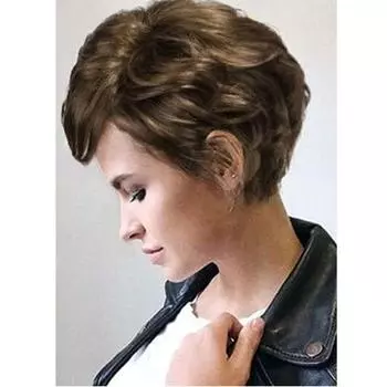 Женские парики, женские короткие вьющиеся волосы с челкой, синтетические для ежедневного использования, косплей, натуральные коричневые смешанные парики, парики из термостойкого волокна золотисто-коричневый