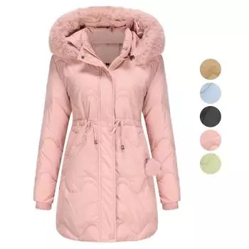 Женские парки, длинное пальто, теплые стеганые хлопковые куртки, пальто со съемным капюшоном из искусственного меха на молнии, зимняя уличная повседневная одежда S розовый