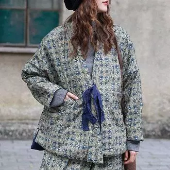 Женские парки Johnature с винтажным принтом и цветочным принтом, теплые зимние пальто с v-образным вырезом и длинными рукавами, свободные парки в китайском стиле One Size разноцветный