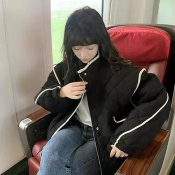 Женские парки контрастного цвета, осенне-зимние новые модные пальто большого размера на молнии, повседневные куртки с длинными рукавами S чёрный