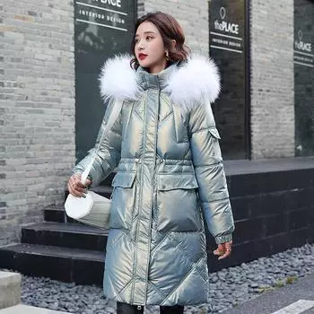 Женские парки, пальто, длинные зимние куртки, куртки с капюшоном, женская глянцевая ветровка, пальто, верхняя одежда с меховым воротником S белый