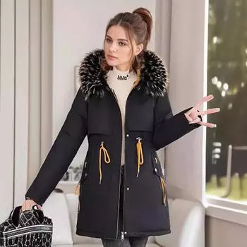 Женские парки, пальто, зимняя женская меховая воротниковая утолщенная теплая хлопковая куртка, женская повседневная куртка с завязками на талии, женская верхняя одежда L белый