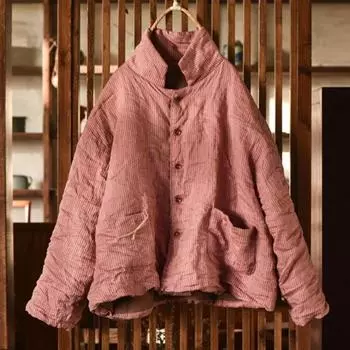 Женские парки в полоску в китайском стиле, весенние пальто на пуговицах, одежда с длинными рукавами, винтажные свободные парки One Size красный