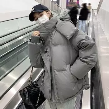 Женские парки Зимние Теплые Повседневные Свободные Женские Куртки С Капюшоном Пальто Из Утиного Пуха Однотонные Большие Мягкие Хлопковые Стеганые Куртки Верхняя Одежда XXL белый
