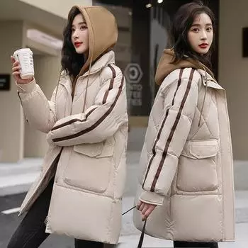 Женские парки зимняя куртка-пуховик из хлопка с капюшоном стеганое пальто свободного покроя теплая утолщенная длинная зимняя верхняя одежда XXXL чёрный