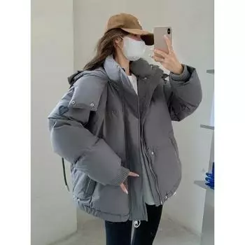 Женские парки Зимняя теплая повседневная свободная женская куртка пуховики однотонные большие женские зимние куртки из мягкого хлопка пуховик S чёрный