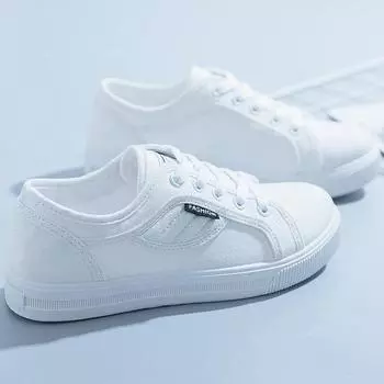 Женские парусиновые кроссовки 2025 Весна Лето Мягкая Подошва Низкий Топ Повседневные Плоские Белые Туфли 35 белый