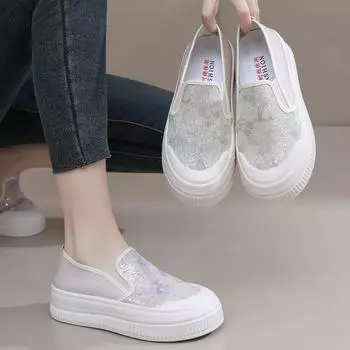 Женские парусиновые кроссовки на платформе Comfort Play Дышащие кроссовки Повседневные легкие теннисные туфли Прогулочные туфли для женщин Лоферы из парусины 35 синий