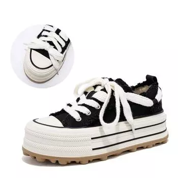 Женские парусиновые кроссовки на платформе, уличная обувь для улицы, на шнуровке, удобная спортивная обувь, высокое качество, кроссовки для тенниса 36 чёрный