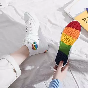 Женские парусиновые кроссовки Rainbow High Top парусиновые туфли Модные летние кроссовки Женские кроссовки Вулканизированная обувь Плоские туфли Белые туфли 39