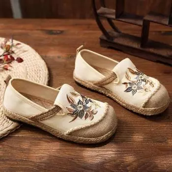 Женские парусиновые льняные лоферы в стиле пэчворк, женские повседневные кроссовки без шнуровки ручной работы, эспадрильи на плоской подошве с вышивкой, обувь из конопли 35