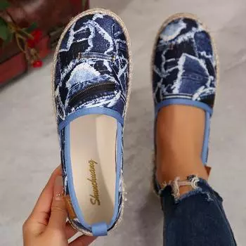 Женские парусиновые слипоны больших размеров в европейском/американском стиле с пеньковой веревкой, дизайн с круглым носком 39