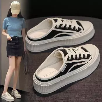 Женские парусиновые тапочки без шнуровки, модные кроссовки на платформе, повседневные прогулочные туфли на плоской подошве, праздничная обувь без шнуровки с открытой спиной 35 бежевый