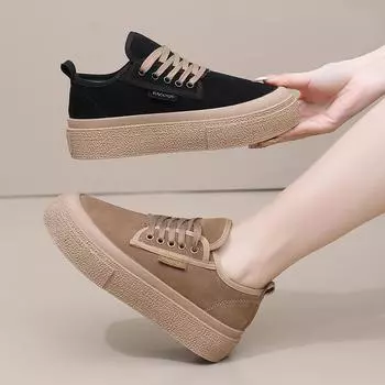Женские парусиновые туфли, легкие кроссовки на платформе, низкие теннисные туфли со шнуровкой, удобная повседневная обувь для ходьбы, женские нескользящие дышащие туфли 35 чёрный
