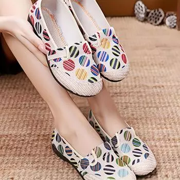 Женские парусиновые туфли-лодочки на плоской подошве с цветным полосатым узором, удобные повседневные мокасины Uppe для ношения в течение всего дня 45