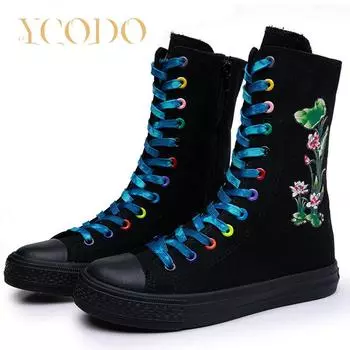 Женские парусиновые туфли на молнии с принтом лотоса 43