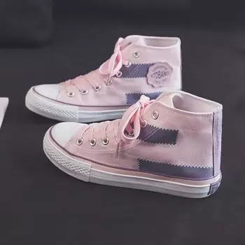 Женские парусиновые туфли на плоской подошве, осенние новые модные высокие женские парусиновые повседневные износостойкие мягкие дышащие розовые кроссовки 35 чёрный