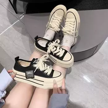 Женские парусиновые туфли на толстой подошве, новые летние повседневные туфли, белые туфли, весенние и осенние дышащие кроссовки 35 белый