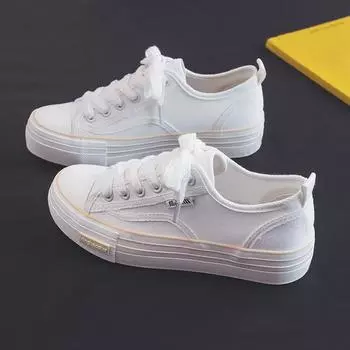 Женские парусиновые туфли на толстой подошве, новые весенние туфли повышенной комфортности, обувь Joker Student Board 35 чёрный