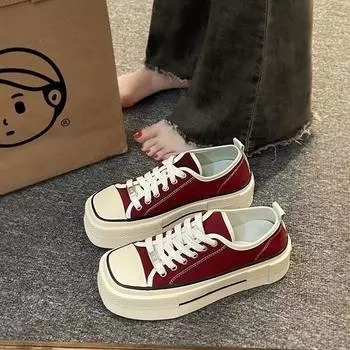 Женские парусиновые туфли на толстой подошве с круглым носком, низким вырезом и неглубоким носом, удобные и дышащие, белые туфли на плоской подошве 35