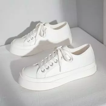 Женские парусиновые туфли на толстой подошве, симпатичные кроссовки в японском стиле с большим носком, осенние новые универсальные низкие белые туфли для студентов 35