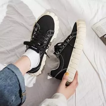 Женские парусиновые туфли на толстой подошве, универсальные ретро-новые белые туфли, уродливые и милые плоские кроссовки, увеличивающие рост 35 белый