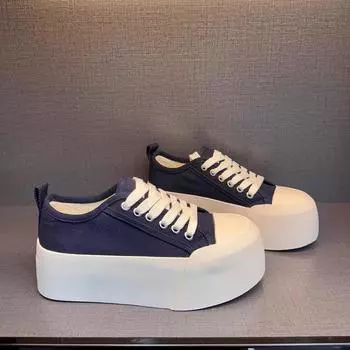 Женские парусиновые туфли на толстой подошве, увеличивающие рост. Летние новые простые и универсальные однотонные низкие повседневные кроссовки со шнуровкой 35 белый