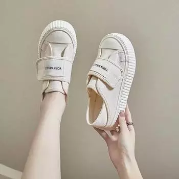 Женские парусиновые туфли, новые летние дышащие черные туфли, универсальные рабочие туфли для ношения в двух направлениях, полутапочки, ленивые туфли без застежек 35