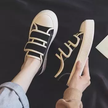 Женские парусиновые туфли, новые летние дышащие туфли с одной педалью, ленивые, тканевые, на липучках, спортивные, повседневные, для печенья 35 чёрный