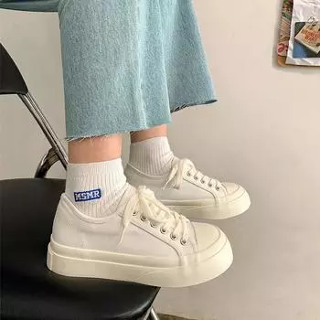 Женские парусиновые туфли с большим носком, универсальные студенческие туфли в корейском стиле, новые весенние модные туфли Ulzzang на толстой подошве 35