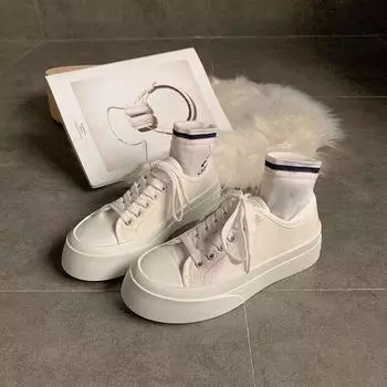 Женские парусиновые туфли с большим носком для студентов в японском стиле с толстой подошвой Elevator Wild Ugly and Cute Ins Trendy Retro Hong Kong Style White Shoes 35 белый