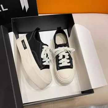 Женские парусиновые туфли с невидимой стелькой, увеличивающей рост, новые кроссовки с круглым носком для похудения в стиле преппи, повседневная обувь для женщин 35 чёрный