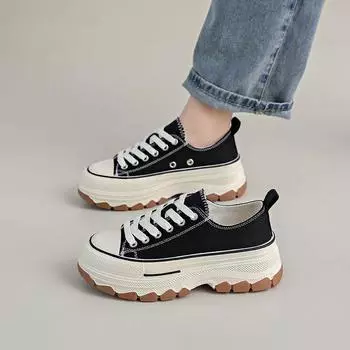 Женские парусиновые туфли с высокой посадкой и толстой подошвой, туфли на платформе для кампуса, универсальная повседневная обувь для весны и осени 35