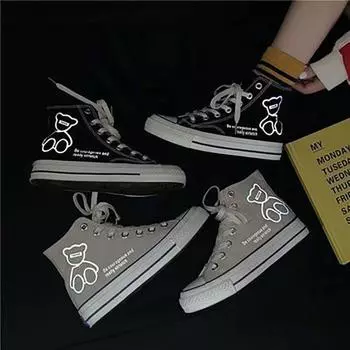 Женские парусиновые туфли со светящимся медведем, туфли на плоской подошве, дышащая повседневная обувь для пар в стиле ретро 35 бежевый