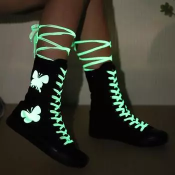 Женские парусиновые туфли средней длины, студенческие спортивные парусиновые туфли на плоской подошве для девочек, светящаяся в темноте кружевная верхняя часть с принтом, светящаяся в темноте бабочка 43 чёрный