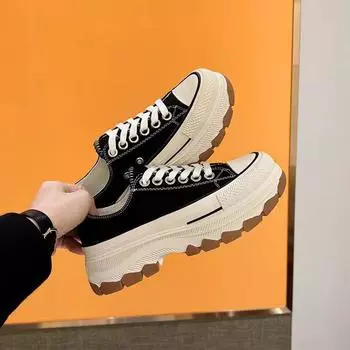 Женские парусиновые туфли, весенние, новые, на толстой подошве, универсальные, на платформе, для отдыха, с увеличенной высотой, удобные, дышащие, для папы 35