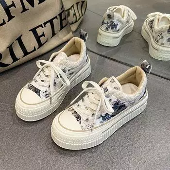 Женские парусиновые туфли, женские разноцветные кроссовки на платформе, женские повседневные туфли на шнуровке с толстой подошвой, плоские туфли для скейтбординга 35 красный