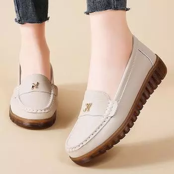 Женские пенни-лоферы из искусственной кожи, классические мокасины, повседневные, удобные, легкие, прогулочные туфли на плоской подошве, для вождения, женские туфли-лоферы 35 бежевый