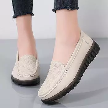 Женские пенни-лоферы из искусственной кожи, классические мокасины, повседневные, удобные, легкие, прогулочные туфли на плоской подошве, для вождения, женские туфли-лоферы 35 бежевый