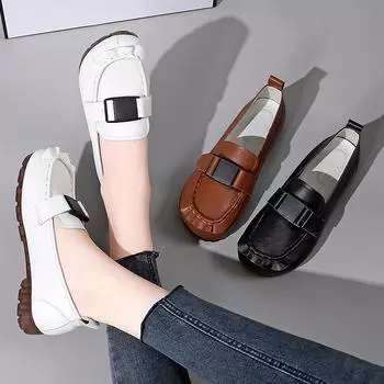 Женские пенни-лоферы, кожаные туфли для вождения, мокасины, удобные балетки, повседневные туфли без застежек, белые туфли для медсестер в минималистичном стиле на лето для беременных 36 чёрный