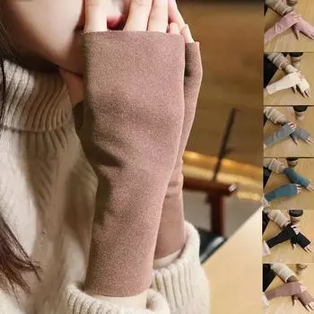 Женские перчатки без пальцев, зимние теплые перчатки с сенсорным экраном и полупальцами для женщин, уличные велосипедные бархатные варежки