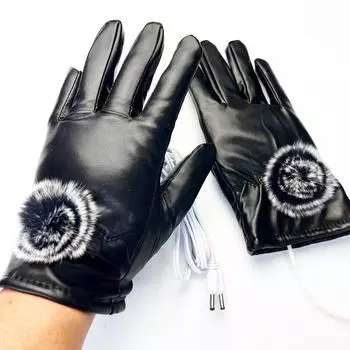 Женские перчатки из искусственной кожи с электроподогревом для сенсорных экранов, теплые перчатки с электроподогревом и USB-разъемом на 5 пальцев average size