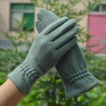Женские перчатки из кашемира для езды на открытом воздухе, лыжные перчатки Plus Velvet, утолщенная шерсть, варежки для вождения с закрытыми пальцами, перчатки для сенсорных экранов One size зелёный