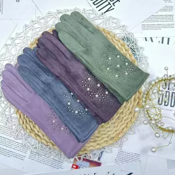 Женские перчатки из оленьей флиса Pearl Small Fragrant Wind, толстые теплые перчатки для сенсорного экрана для езды на велосипеде One Size розовый