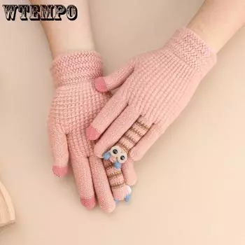 Женские перчатки из жаккарда, теплые и холодные, зимние, вязаные, милые перчатки с корейским рисунком для студентов синий