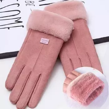 Женские перчатки осенью и зимой, ветрозащитные теплые плюс бархатные перчатки 1pc розовый